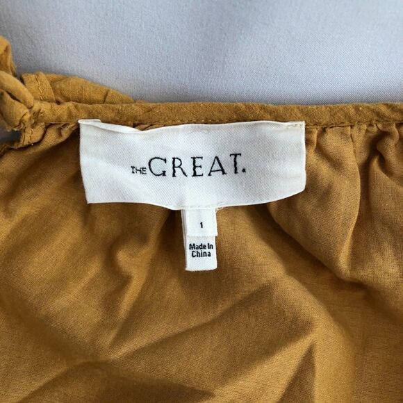 THE GREAT. Eyelet Magnolia Tiered Oversized Midi Dress Mustard Yellow Size S - Picture 8 of 10